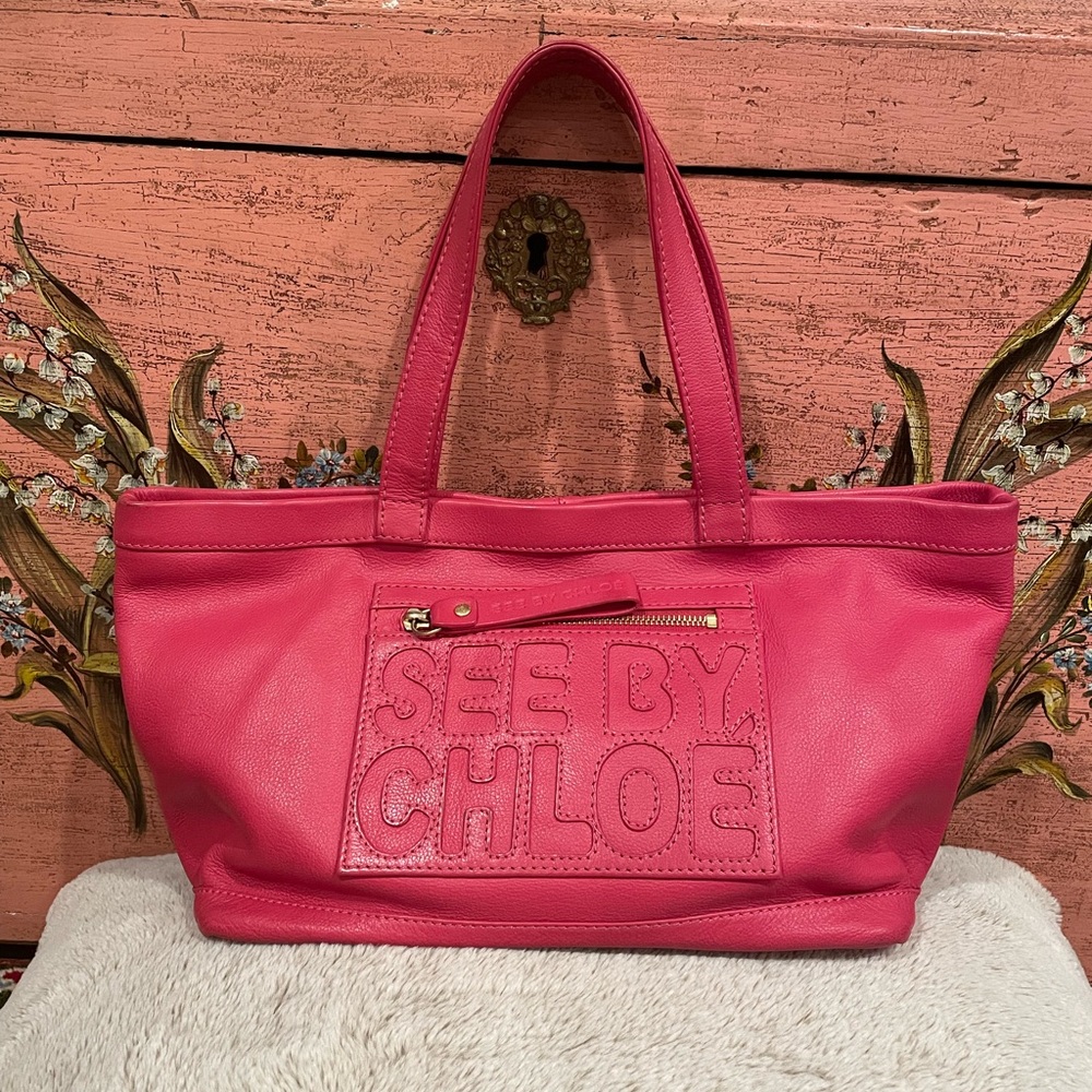 See By Chloé Hot Pink Leather Tote Shoulder Bag